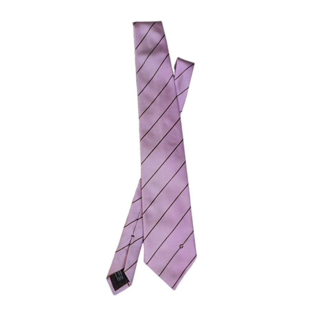 Gucci Mens 100% Silk Tie Made In Italy Pink Brown Stripe 3.75x58 Authentic 🇮🇹